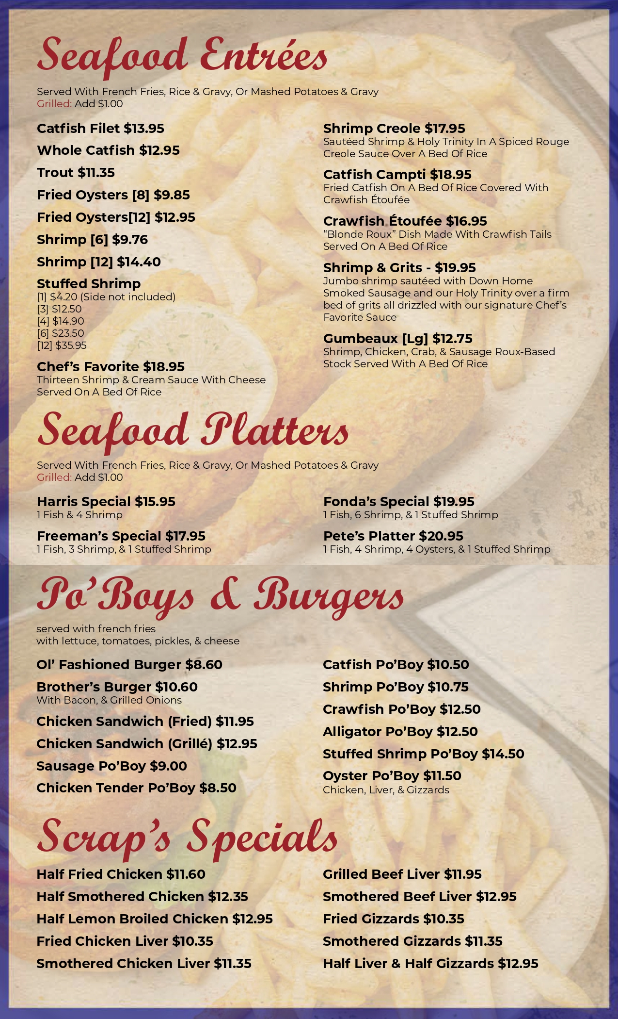 Menu Orlandeaux's Café