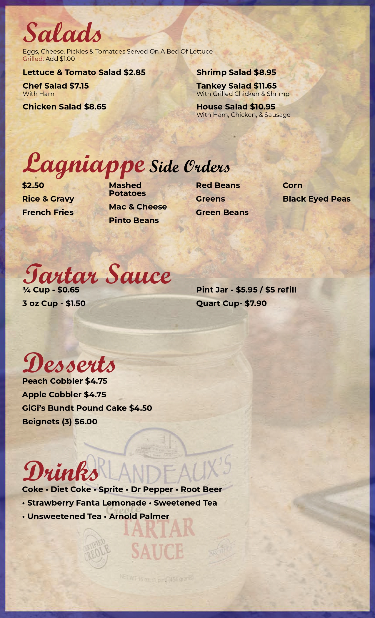 Menu Orlandeaux's Café